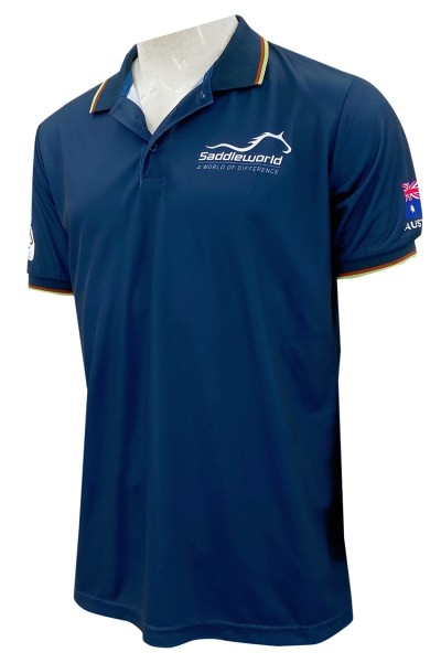 訂製印花logo  撞色橫間扁機領   衫邊開衩設計   小馬俱樂部    澳洲    P1366 45度照
